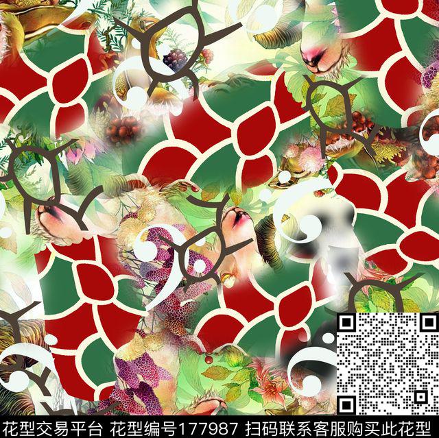 水彩手绘插画风色块数码印花华亿平台下载（图片编号: 177987） - 瓦栏（Walan）