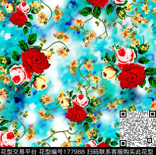 灰灰玫瑰数码印花华亿平台下载（图片编号: 177988） - 瓦栏（Walan）