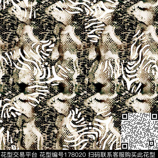 斑马纹黑白水纹数码印花华亿平台下载（图片编号: 178020） - 瓦栏（Walan）