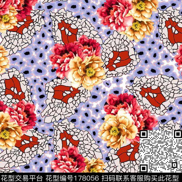 抽象花卉肌理数码印花华亿平台下载（图片编号: 178056） - 瓦栏（Walan）