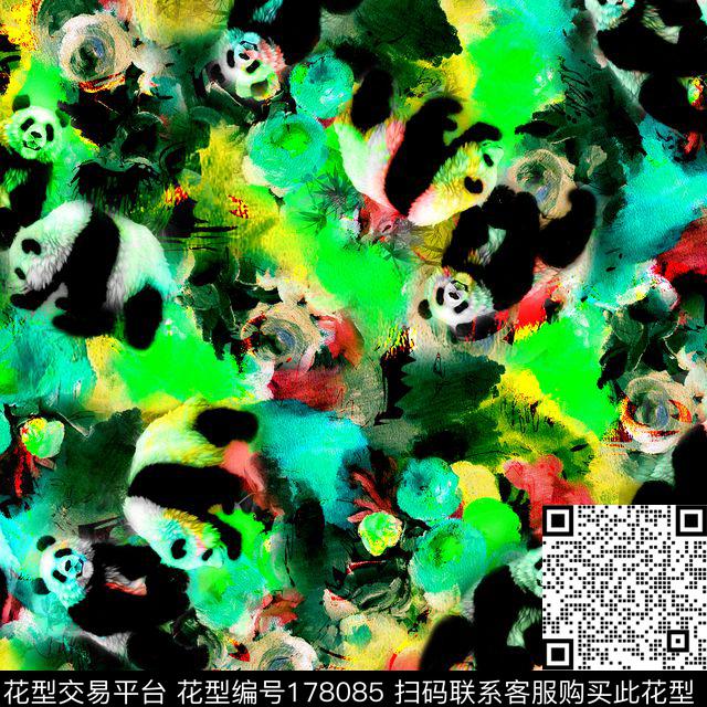 熊猫动物穿插数码印花华亿平台下载（图片编号: 178085） - 瓦栏（Walan）