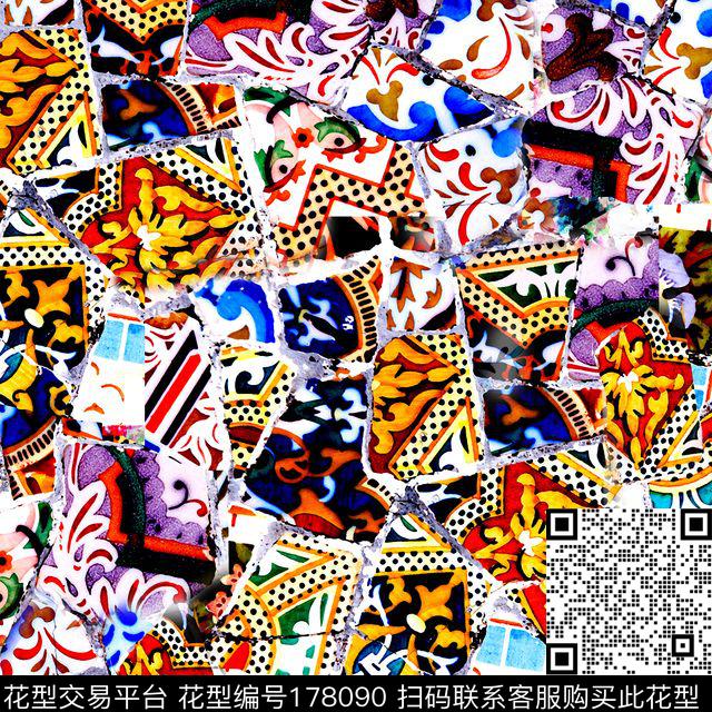 撕裂布头彩色数码印花华亿平台下载（图片编号: 178090） - 瓦栏（Walan）