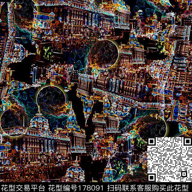 幻影霓虹灯建筑数码印花华亿平台下载（图片编号: 178091） - 瓦栏（Walan）