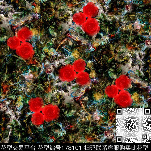 玫瑰肌理数码印花华亿平台下载（图片编号: 178101） - 瓦栏（Walan）