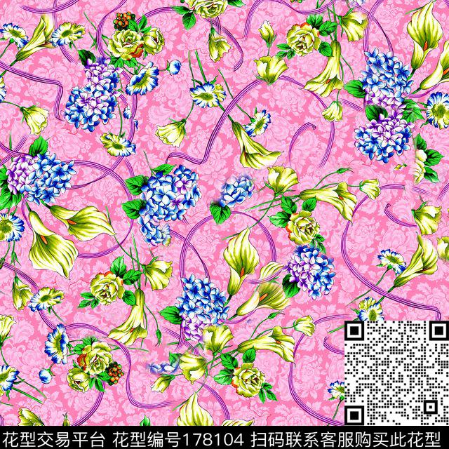 缠枝花水彩手绘花卉马蹄莲数码印花华亿平台下载（图片编号: 178104） - 瓦栏（Walan）