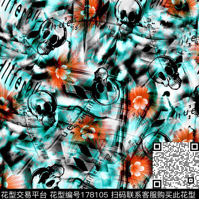 抽象骷髅数码印花华亿平台下载（图片编号: 178105） - 瓦栏（Walan）