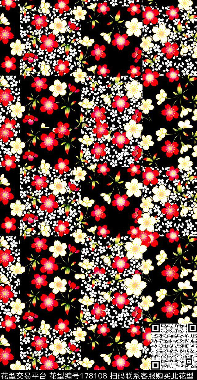 花卉和风日式数码印花华亿平台下载（图片编号: 178108） - 瓦栏（Walan）