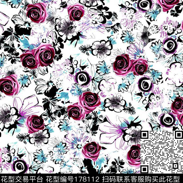 抽象花卉几何块面数码印花华亿平台下载（图片编号: 178112） - 瓦栏（Walan）