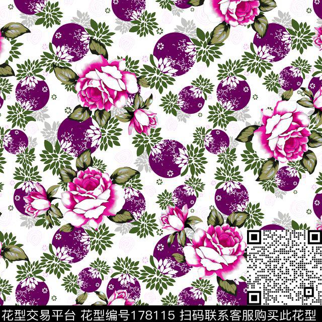 白色背景清新手绘花卉数码印花华亿平台下载（图片编号: 178115） - 瓦栏（Walan）