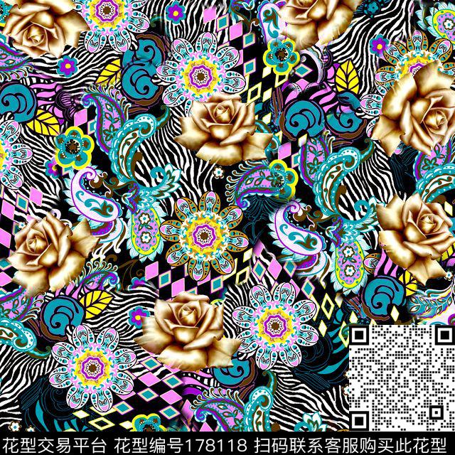 花卉华丽矢量图数码印花华亿平台下载（图片编号: 178118） - 瓦栏（Walan）