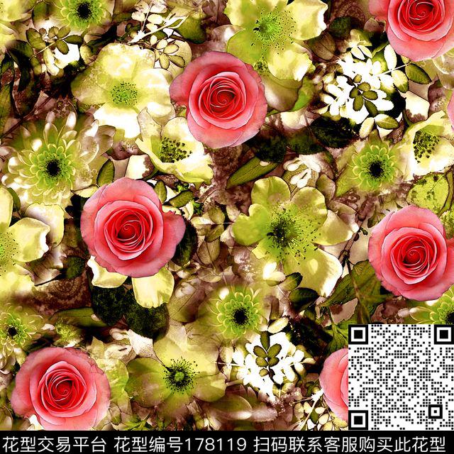 玫瑰菊花花数码印花华亿平台下载（图片编号: 178119） - 瓦栏（Walan）
