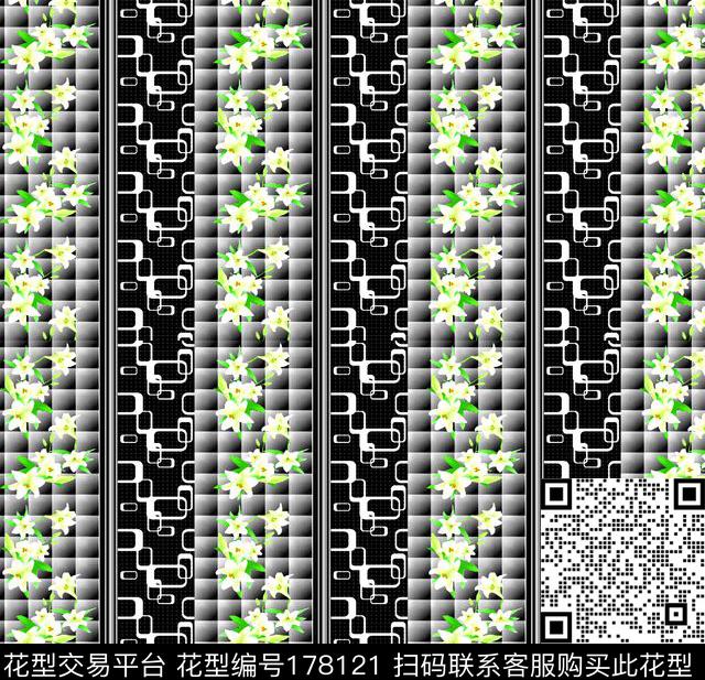 几何色块黑白数码印花华亿平台下载（图片编号: 178121） - 瓦栏（Walan）