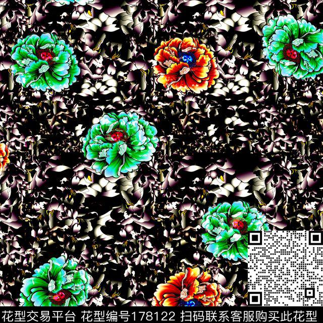 花卉满地花叶子数码印花华亿平台下载（图片编号: 178122） - 瓦栏（Walan）