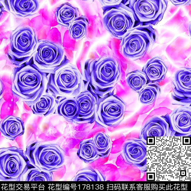 写实花卉玫瑰植物数码印花华亿平台下载（图片编号: 178138） - 瓦栏（Walan）