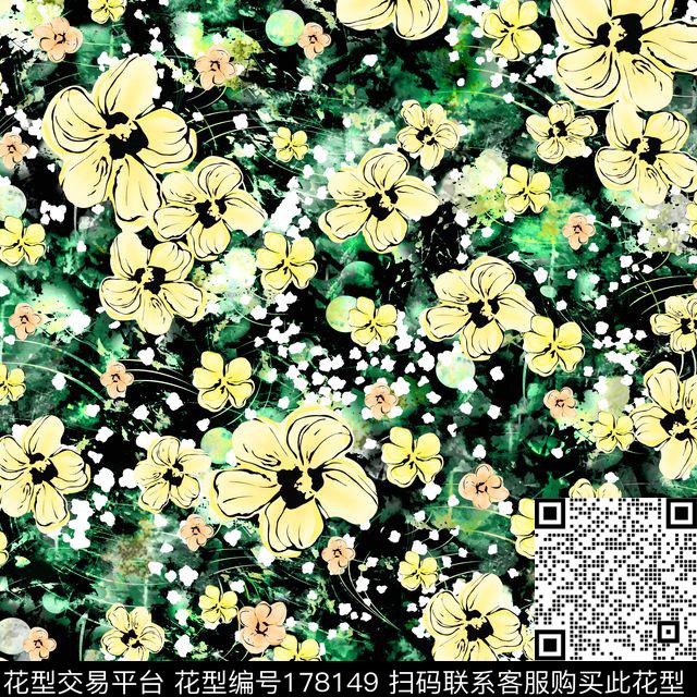 黄花花朵花数码印花华亿平台下载（图片编号: 178149） - 瓦栏（Walan）