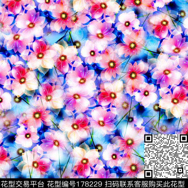 小白花满地花花卉数码印花华亿平台下载（图片编号: 178229） - 瓦栏（Walan）