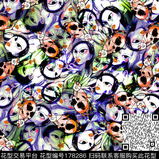 人物人脸变形数码印花华亿平台下载（图片编号: 178286） - 瓦栏（Walan）