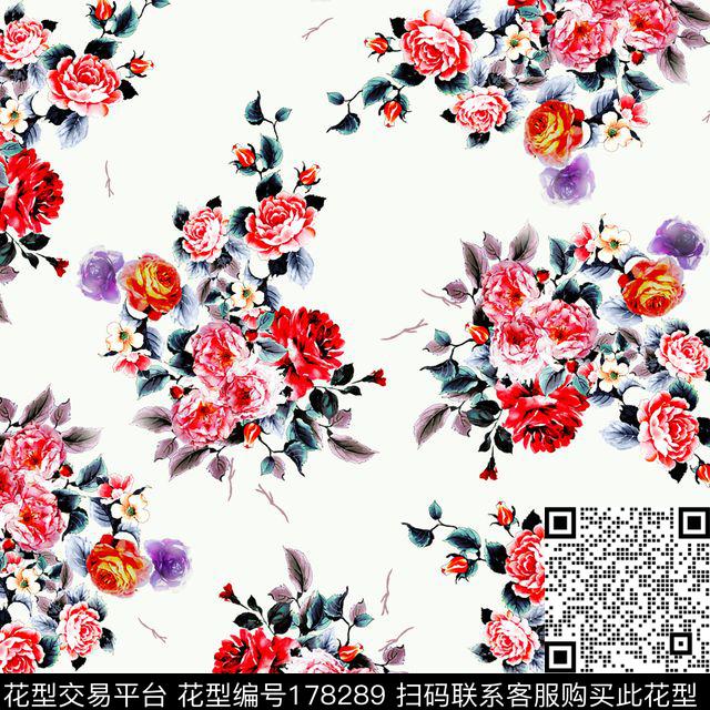花朵手绘花卉水彩数码印花华亿平台下载（图片编号: 178289） - 瓦栏（Walan）