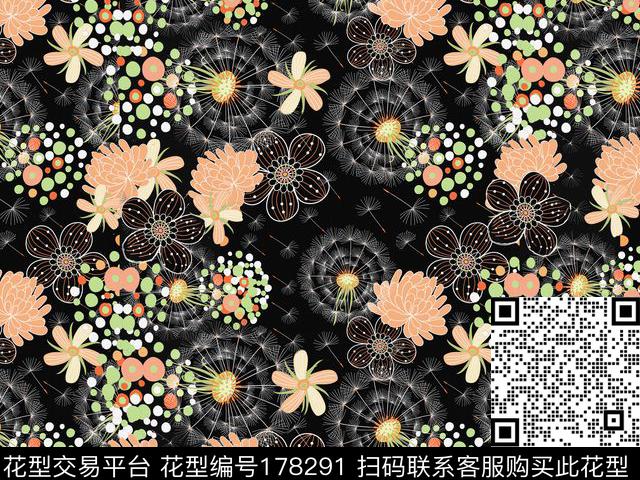 剪影花数码印花华亿平台下载（图片编号: 178291） - 瓦栏（Walan）