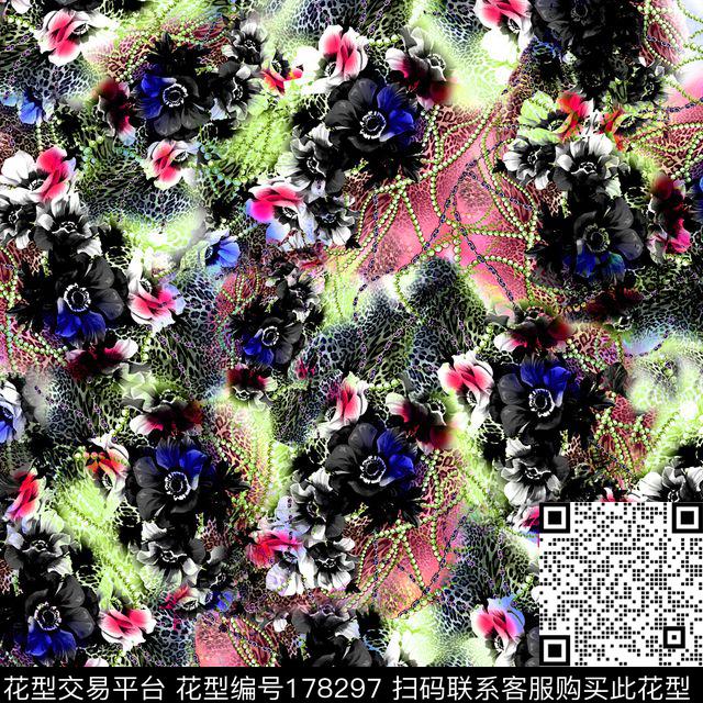 羽毛花卉组合数码印花华亿平台下载（图片编号: 178297） - 瓦栏（Walan）