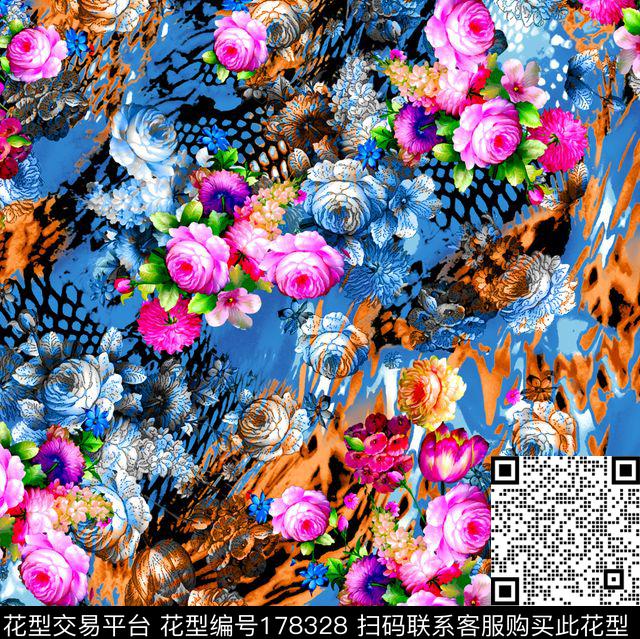 斑驳纹理背景肌理感手绘花卉数码印花华亿平台下载（图片编号: 178328） - 瓦栏（Walan）