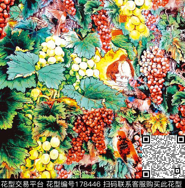 葡萄秋天果实数码印花华亿平台下载（图片编号: 178446） - 瓦栏（Walan）