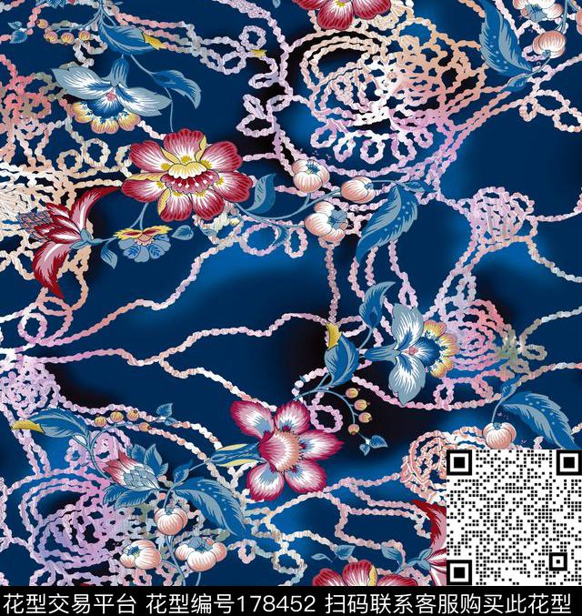 珠花点缀景泰蓝数码印花华亿平台下载（图片编号: 178452） - 瓦栏（Walan）