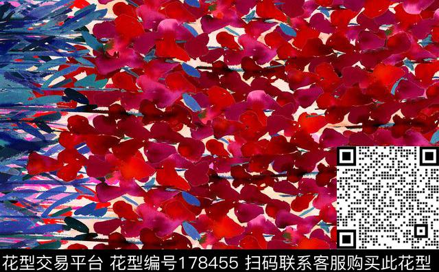 水彩手绘花卉花瓣数码印花华亿平台下载（图片编号: 178455） - 瓦栏（Walan）