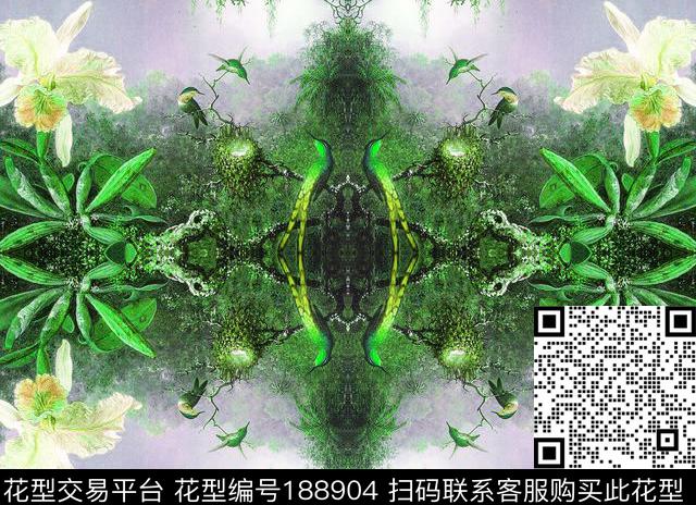 树枝花卉写实数码印花华亿平台下载（图片编号: 188904） - 瓦栏（Walan）