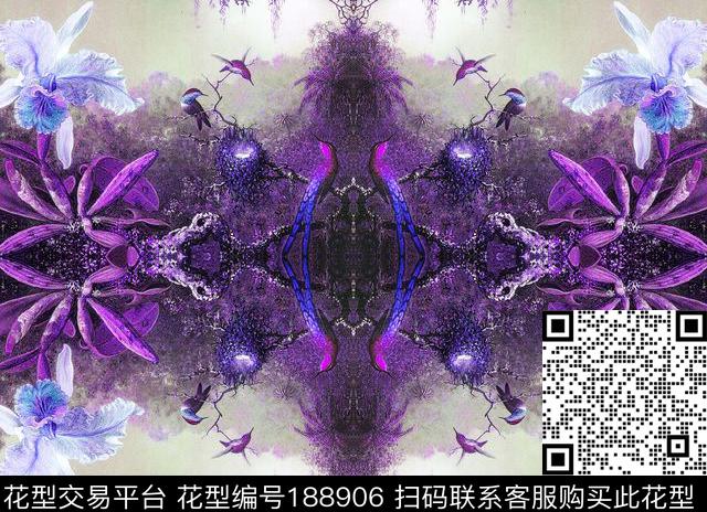 花卉镜像数码印花华亿平台下载（图片编号: 188906） - 瓦栏（Walan）
