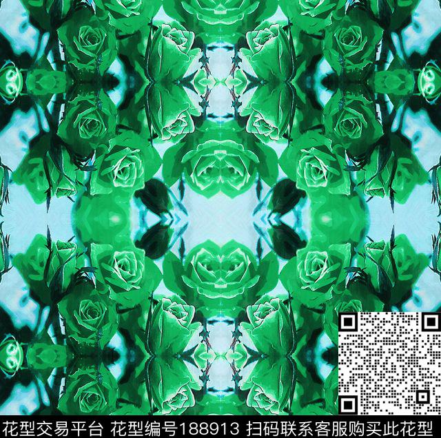 花卉对称镜像数码印花华亿平台下载（图片编号: 188913） - 瓦栏（Walan）