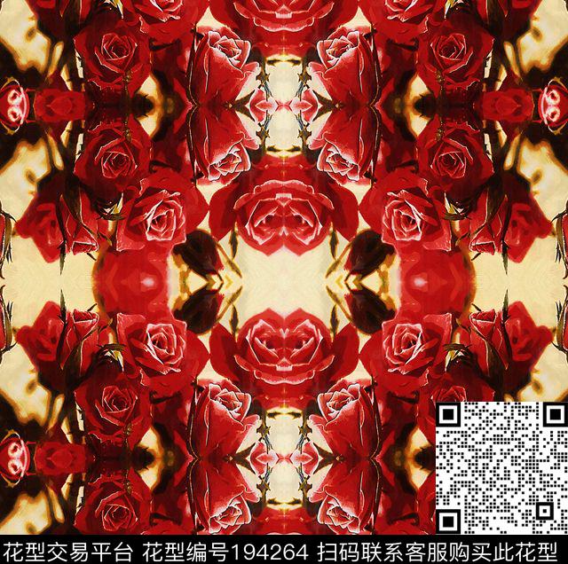 对称镜像花卉数码印花华亿平台下载（图片编号: 194264） - 瓦栏（Walan）