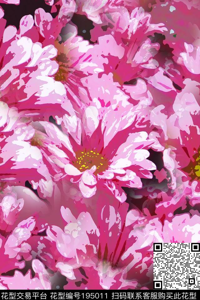 菊花红色粉色数码印花华亿平台下载（图片编号: 195011） - 瓦栏（Walan）