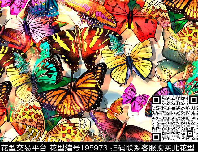 蝴蝶数码印花华亿平台下载（图片编号: 195973） - 瓦栏（Walan）