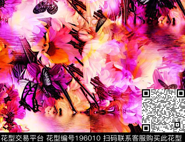 手绘花卉绚丽数码印花华亿平台下载（图片编号: 196010） - 瓦栏（Walan）