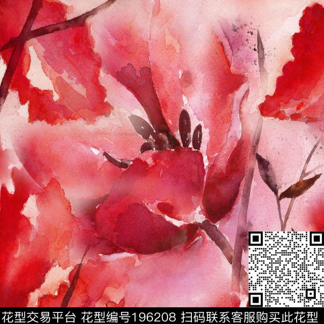 水彩花卉花数码印花华亿平台下载（图片编号: 196208） - 瓦栏（Walan）