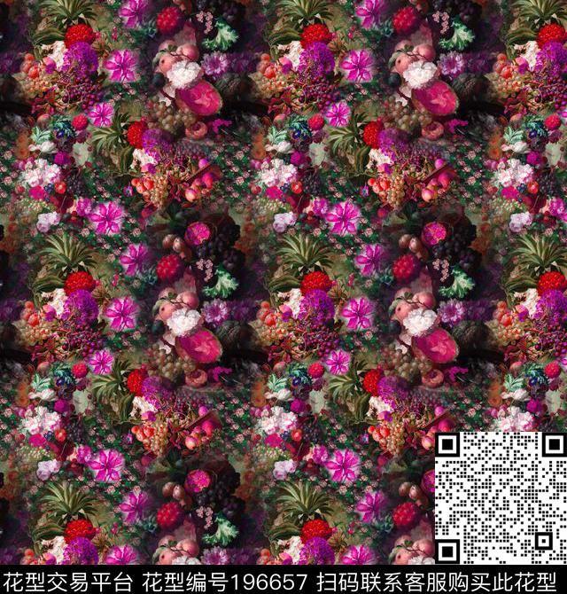 油画花卉满底密集数码印花华亿平台下载（图片编号: 196657） - 瓦栏（Walan）