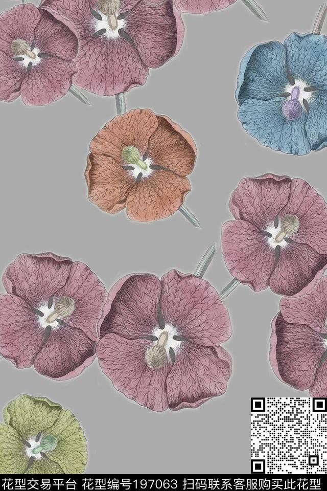 线描插画风格朴素数码印花华亿平台下载（图片编号: 197063） - 瓦栏（Walan）