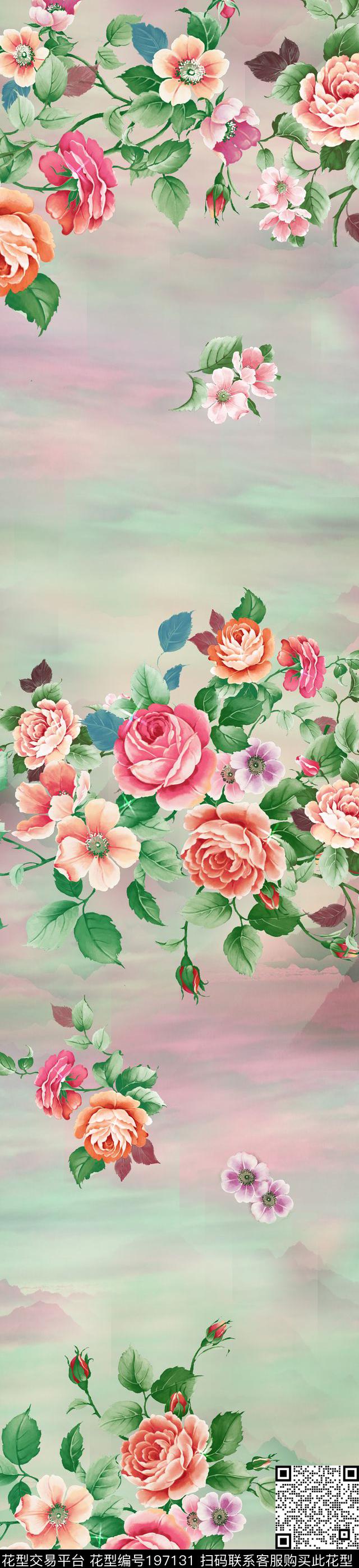 手绘花卉中国风窗帘家纺图案数码印花华亿平台下载（图片编号: 197131） - 瓦栏（Walan）