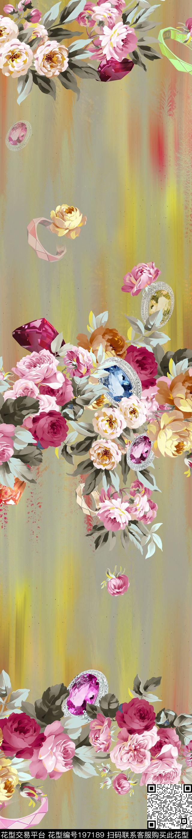 电脑手绘花卉珠宝戒指数码印花华亿平台下载（图片编号: 197189） - 瓦栏（Walan）