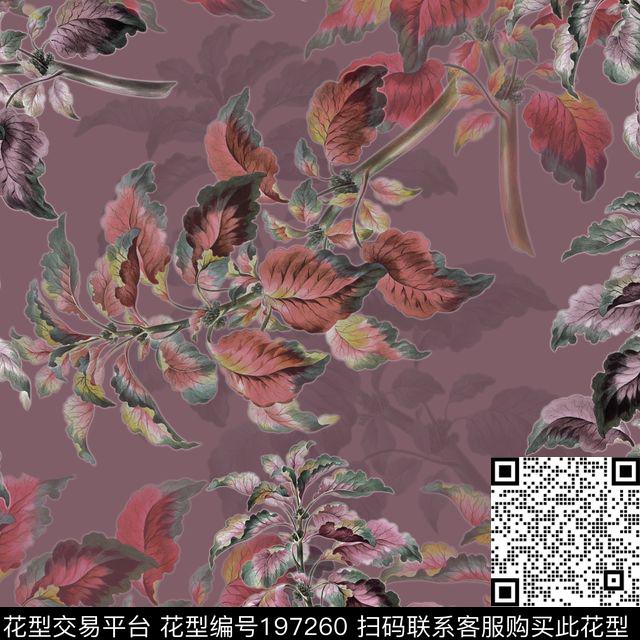 氤氲花卉茎叶叶子数码印花华亿平台下载（图片编号: 197260） - 瓦栏（Walan）