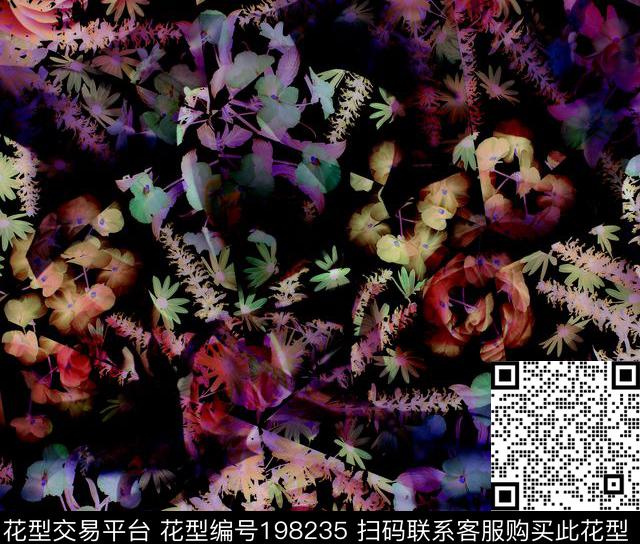 花剪影拼贴抽象。数码印花华亿平台下载（图片编号: 198235） - 瓦栏（Walan）