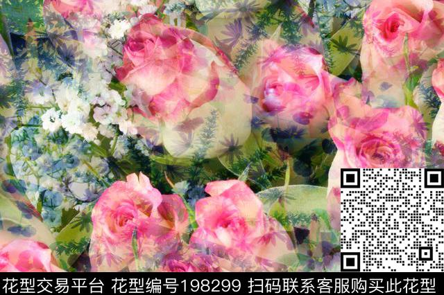 玫瑰粉色花朵数码印花华亿平台下载（图片编号: 198299） - 瓦栏（Walan）