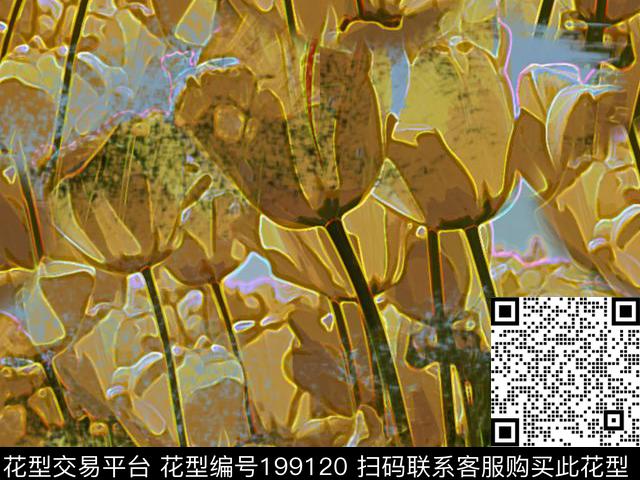 郁金香黄色褪色数码印花华亿平台下载（图片编号: 199120） - 瓦栏（Walan）