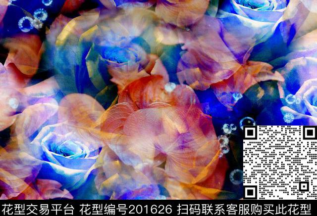 花卉叠加绚丽数码印花华亿平台下载（图片编号: 201626） - 瓦栏（Walan）