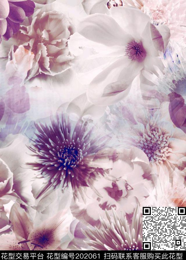 氤氲花卉朦胧数码印花华亿平台下载（图片编号: 202061） - 瓦栏（Walan）