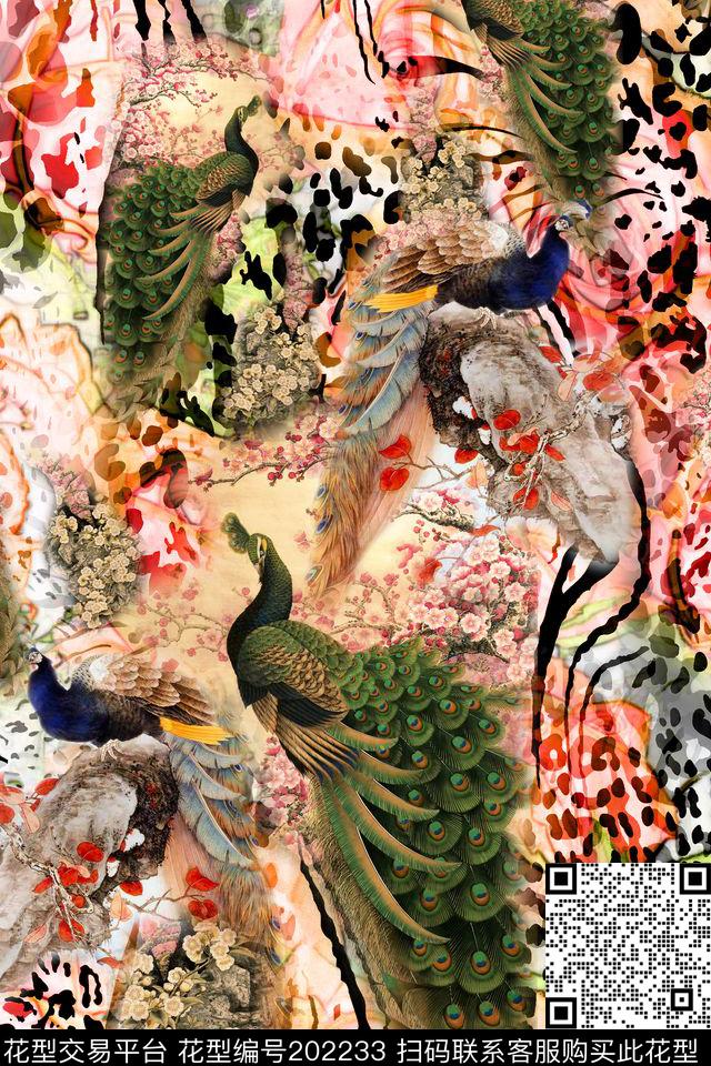 动物纹豹纹孔雀数码印花华亿平台下载（图片编号: 202233） - 瓦栏（Walan）