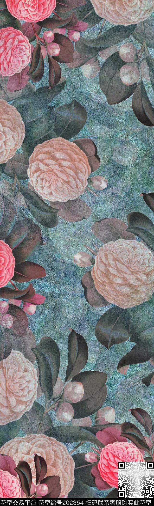 花花卉茶花数码印花华亿平台下载（图片编号: 202354） - 瓦栏（Walan）