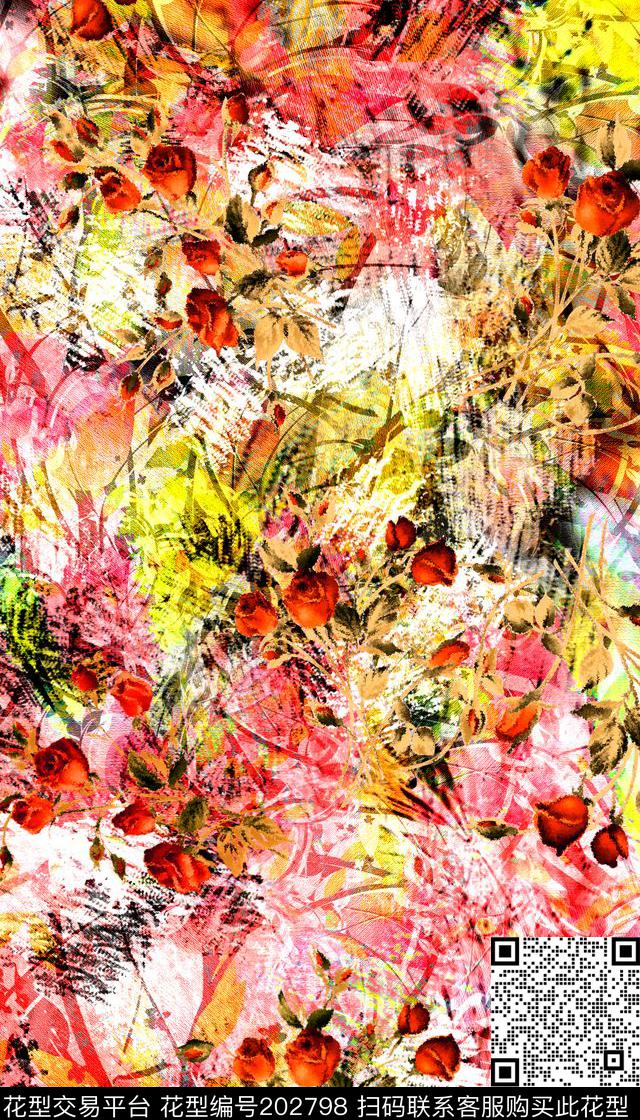 抽象肌理拼接数码印花华亿平台下载（图片编号: 202798） - 瓦栏（Walan）