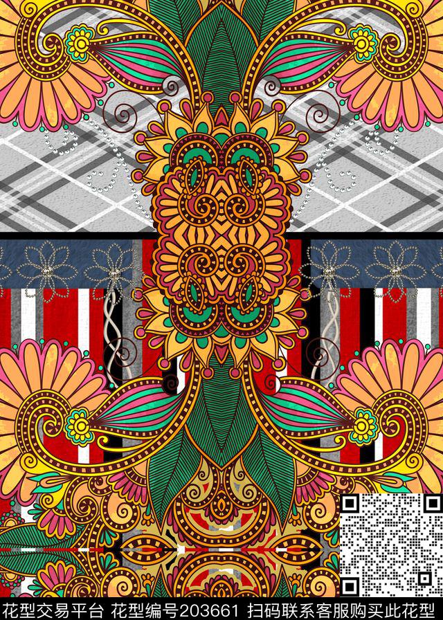 工整花细致对称数码印花华亿平台下载（图片编号: 203661） - 瓦栏（Walan）